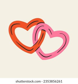 Two cartoon hearts. Flat illustration. Modern typographic design template elements.