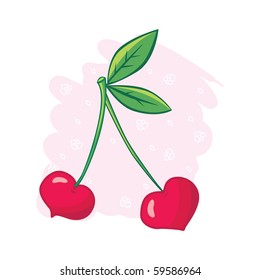 Two cartoon heart-shaped cherries.
