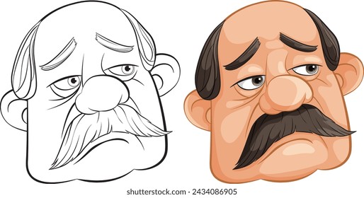 Two cartoon illustrations of elderly men with expressive faces.