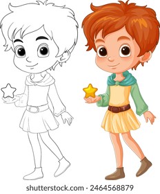 Two cartoon kids, one holding a star, smiling