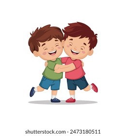 Two cartoon kids play in happy friendship day vector