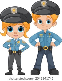 Dos niños de dibujos animados con uniformes de policía