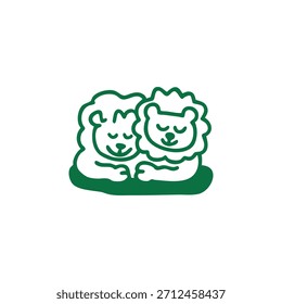 Dos leones de dibujos animados se abrazan con los ojos cerrados.