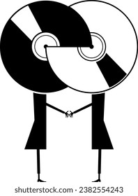 Dos historietas de larga duración tocando récords.
Un par de dibujos animados de larga duración se toman de la mano. Ilustración en blanco y negro
