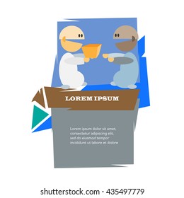 Two cartoon men with present vector illustration. Ordering and delivery concept poster.