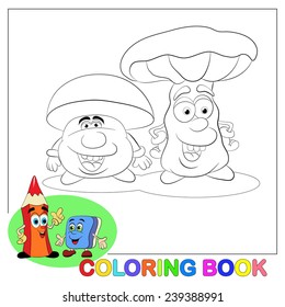 Two cartoon merry mushrooms on a white background.