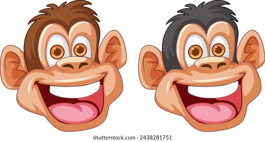 Two cartoon monkeys with exaggerated expressions.