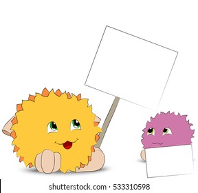 two cartoon monster posters white background
