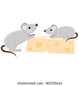 Two cartoon mouses with a piece of cheese