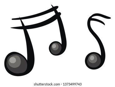 Two cartoon musical notes in black color that usually represent modern musical notation vector color drawing or illustration 