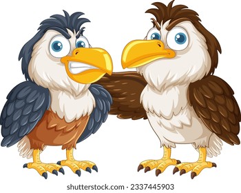 Two cartoon owls standing side-by-side, isolated on a white background