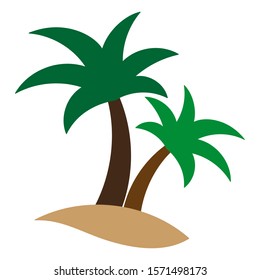Two cartoon palm trees on the sand on a white background
