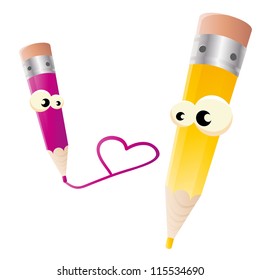 two cartoon pens in love