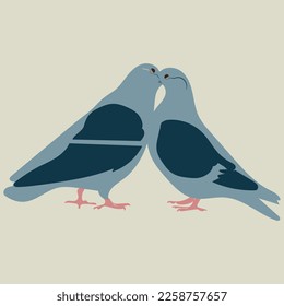 Two Cartoon Pigeons Standing On A Light Yellow Background