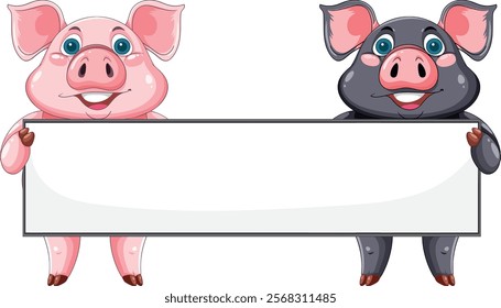 Two cartoon pigs with a blank sign