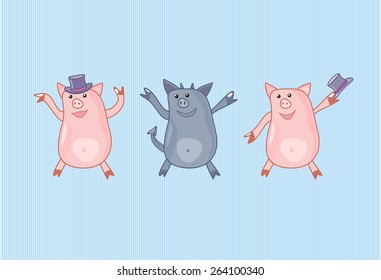 two cartoon pigs dancing with little imp
