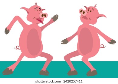 Two cartoon pigs are getting their dance moves on