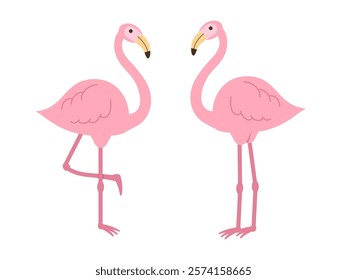 Two cartoon pink flamingos vector illustration isolated on white