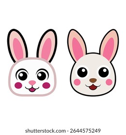 Two Cartoon Rabbit Heads. Rabbit  logo and icon.