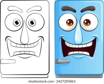 Two cartoon refrigerators with contrasting emotions.