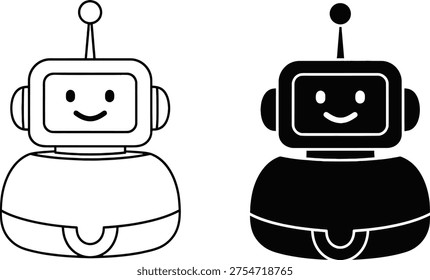 Two cartoon robots one outline and one solid black silhouette artificial intel