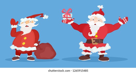 two cartoon santa claus on blue background.stock image vector