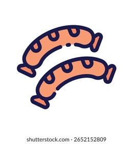 Dois Enchidos de Desenho Animado com Contornos Azul Escuro e Preenchimento de Pêssego