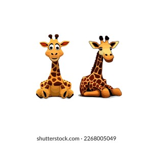 Two cartoon sitting giraffes on a white background. Vector illustration