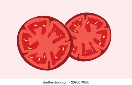 two cartoon sliced tomato vector