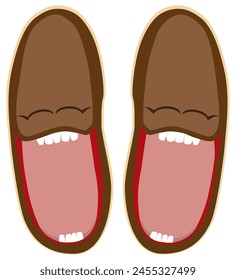 Two cartoon slippers are having a good laugh