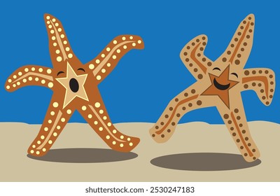 Two cartoon starfish are dancing the night away