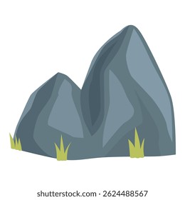 Two cartoon style gray rocks with tufts of green grass growing around them
