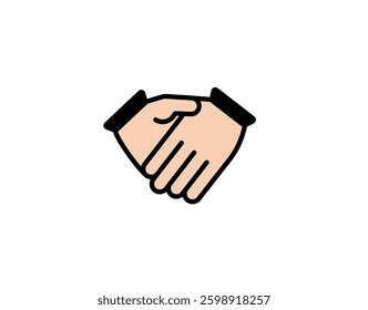 Two cartoon style hands engage in a handshake. represents agreement, trust, and collaboration.