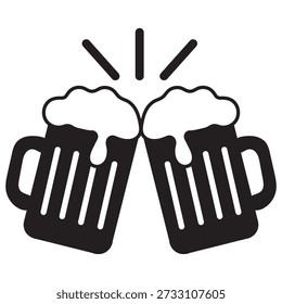 Dos tazas de cerveza de estilo de dibujos animados tintineando juntos con un efecto de salpicadura, un símbolo de celebración o un brindis