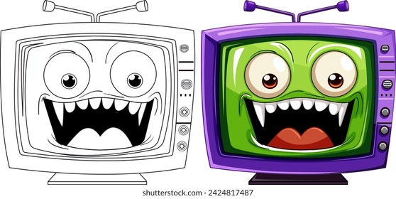 Two cartoon TVs with exaggerated happy expressions