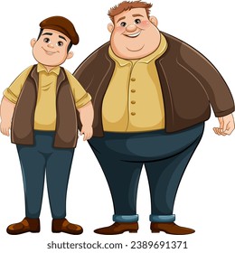 Two cartoon twin brothers with chubby faces and big smiles