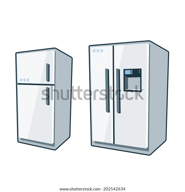 Zwei Cartoon Vektorsymbole Von Kuhlschrank Und Side By Side Kuhlschrank Stock Vektorgrafik Lizenzfrei