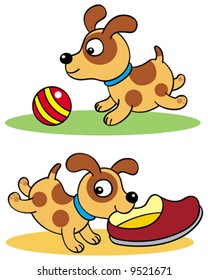 Two cartoon vector playful pups