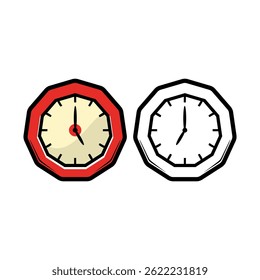 Two Cartoon Wall Clocks Vector Illustration (Color and Outline)