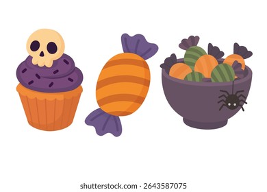 Two cartoon witch hats with buckles. Flat Halloween vector illustration on white background.