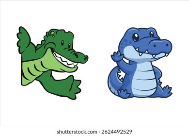 Two cartoons style cute crocodiles waving hand illustration vector
