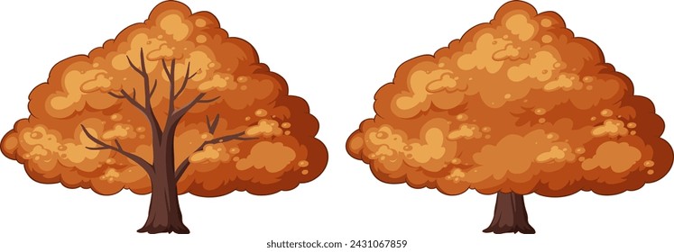 Two cartoon-style trees with autumn foliage