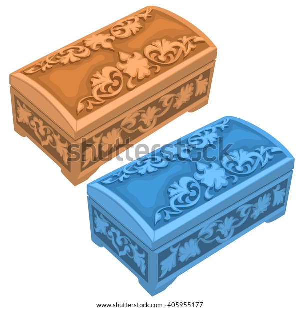 Two Carved Caskets Natural Blue Colors Stock Vector Royalty Free