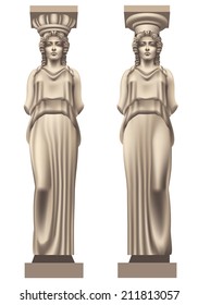Two caryatids with lost fragments on a white background