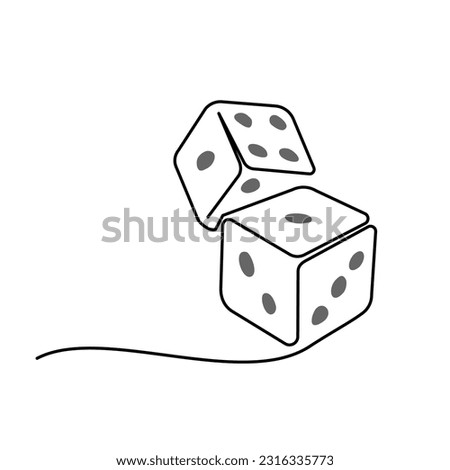 Two casino dices. Continuous one line drawing style. Vector illustration. Contour drawing of game dice.