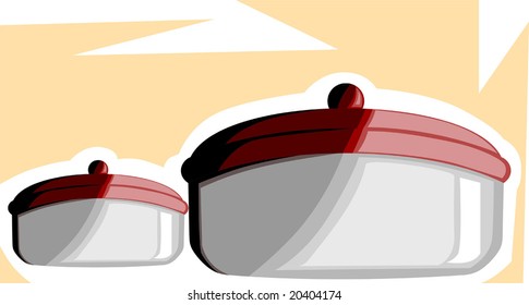 two casserole with yellow design background	