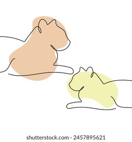 Two cat continuous line art drawing style. Vector illustration