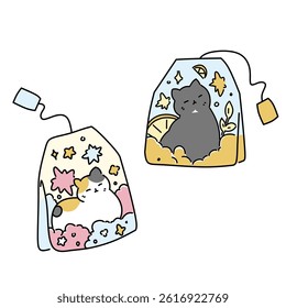 Two cat illustration in tea bag