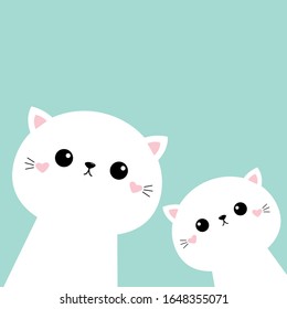 Two cat kitten set. Cute kawaii kitty animal. Cartoon funny baby character. Kids print for poster, t-shirt. Love couple. Happy Valentines Day. Scandinavian style. Flat design. Blue background. Vector
