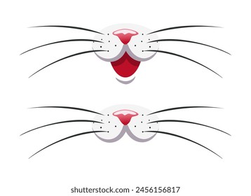 Two cat noses with whiskers with and without a mouth. Cute face of a cat, dog or rabbit. A fun children's print or logo for a pet grooming business. Vector illustration